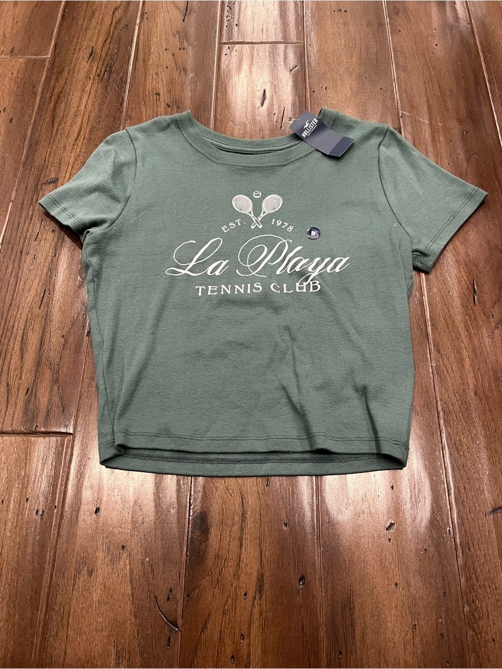 Hollister Olive Green La Playa Tennis Club Cropped Tee